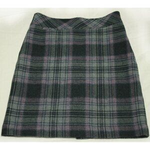 LL Bean Wool Skirt, Gray Purple Plaid 10 Lined